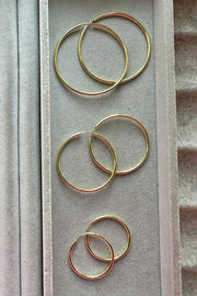 Sleeper style Hoops. 50mm, 40mm and 30mm 18ct gold vermeil