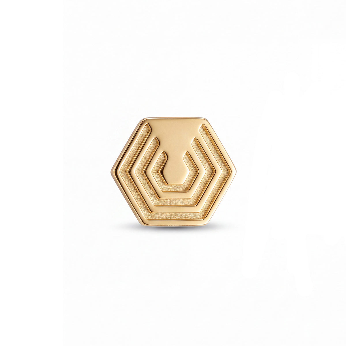 Edge Only Hexagon Pin in 18ct gold vermeil on a white background