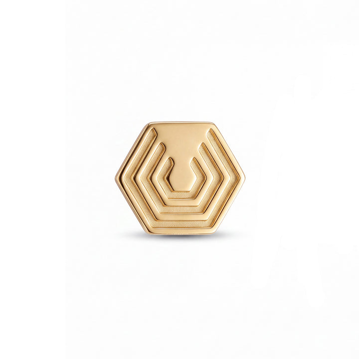 Edge Only Hexagon Pin in 18ct gold vermeil on a white background