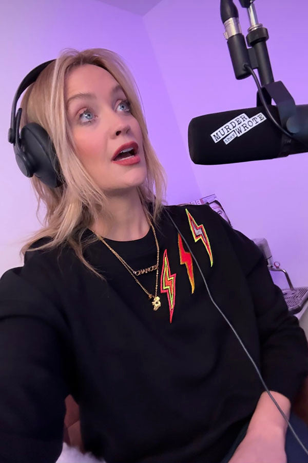 Laura Whitmore wearing Edge Only X Jill De Burca Pointed Lightning Bolt Sweatshirt XS