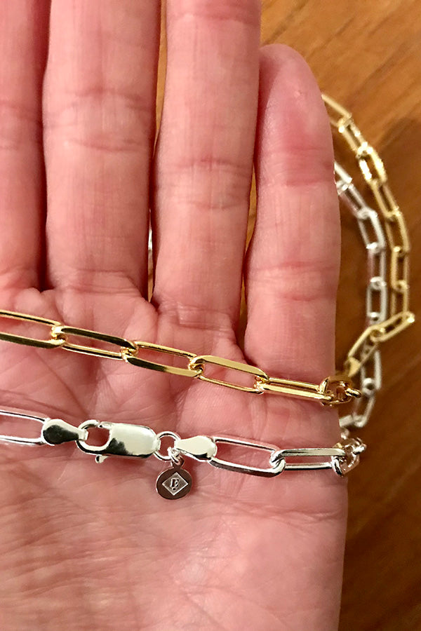Edge Only Long Link Necklaces in sterling silver and 18ct gold vermeil