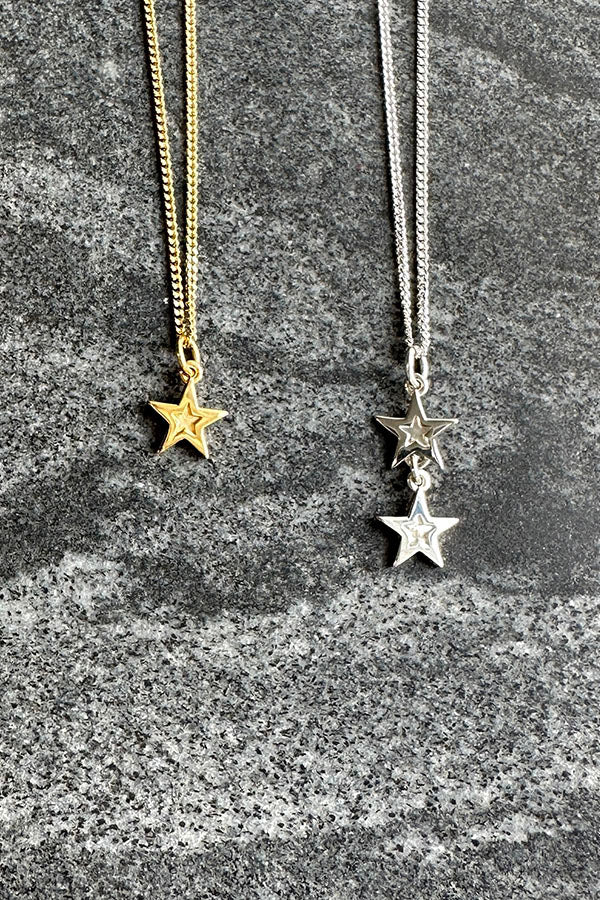 Edge Only Mini Megastar Pendant 18ct gold vermeil and 2 Star Pendant in sterling silver