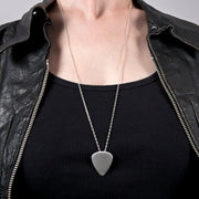 Edge Only Plectrum Pendant long. Sterling silver trace chain