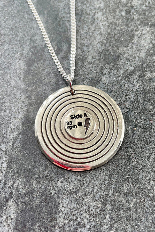 Edge Only Vinyl Pendant Oxidised Black Sterling silver A side