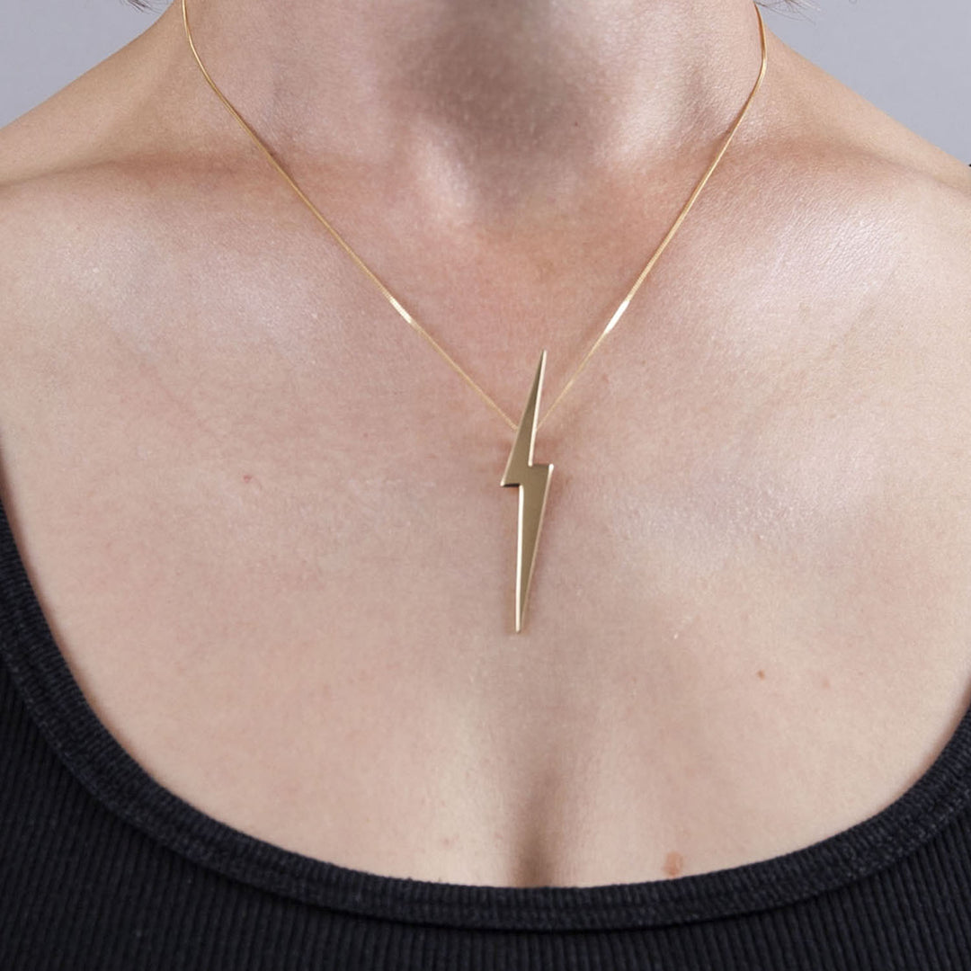 Edge Only Skinny Lightning Bolt Pendant in 14 carat gold