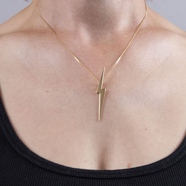 Edge Only Skinny Lightning Bolt Pendant in 14 carat gold