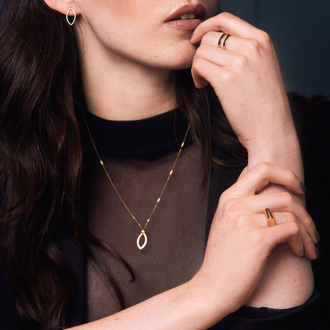 Edge Only Marquise Slice Earrings and Marquise Slice Pendant in 14 Carat Gold