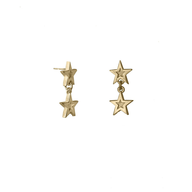 Megastar Double Star Drop Earrings in 9 carat gold