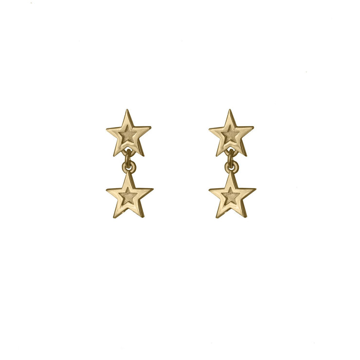 Edge Only Megastar 2 Star Drop Earrings in 18 carat gold vermeil