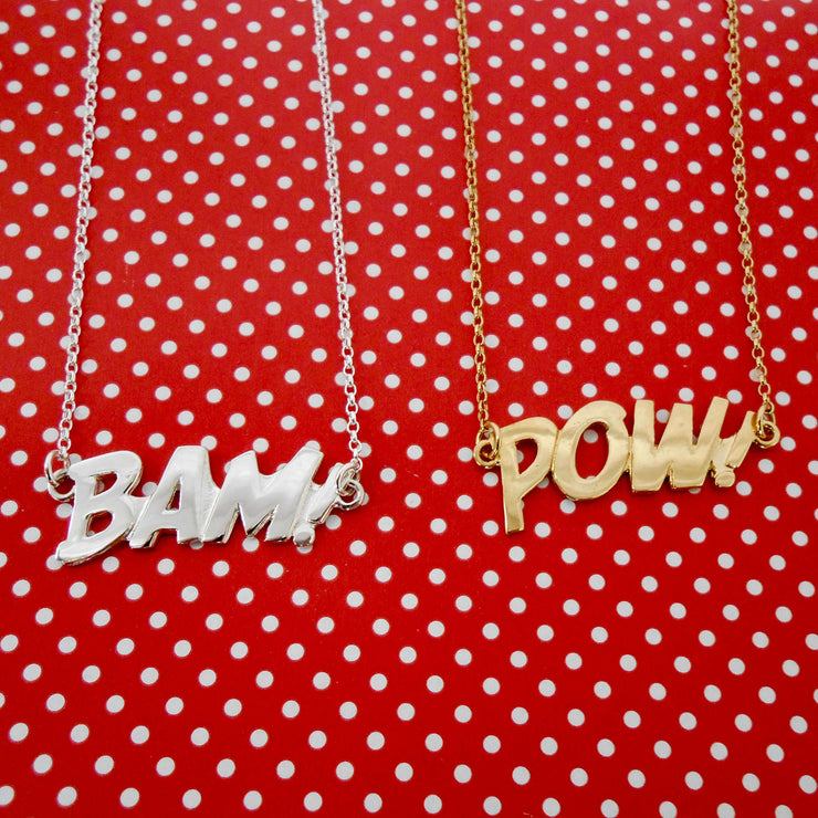 Edge Only BAM Letters Necklace in silver POW in gold vermeil