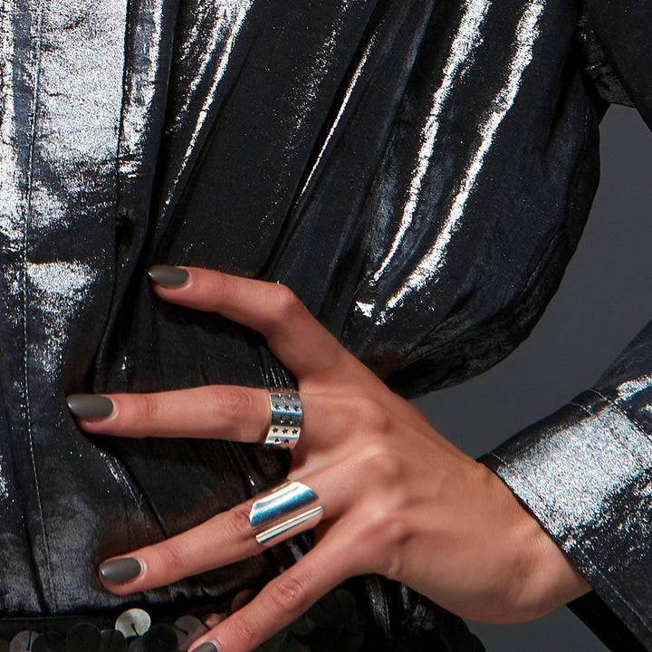 Edge Only  Galaxy Ring Black Star and Wedge Ring in sterling silver