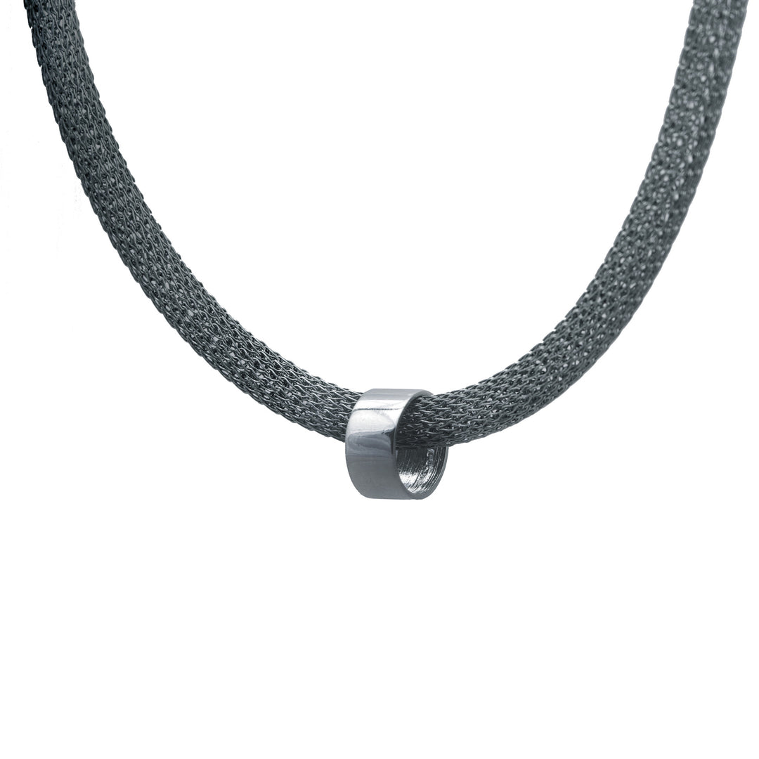Edge Only Circular Bead Mesh Necklace in Sterling Silver