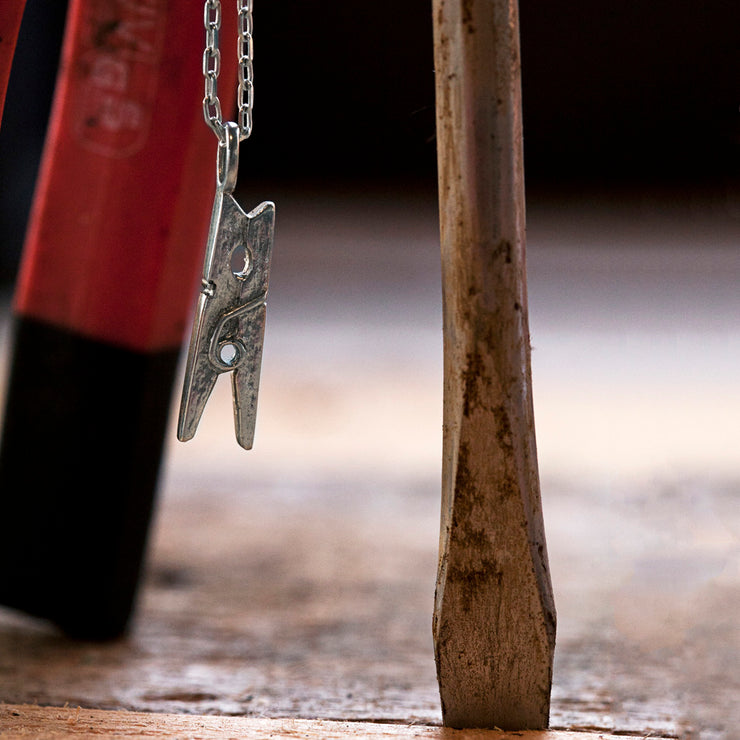 Edge Only Clothes Peg Pendant in sterling silver 