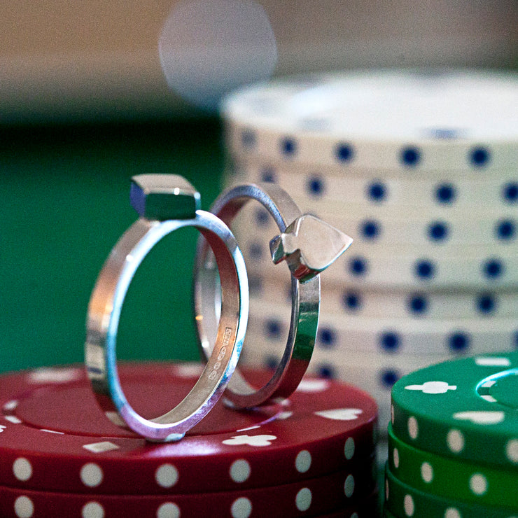 Edge Only Diamond and Spade stacking ring in sterling silver. card suit