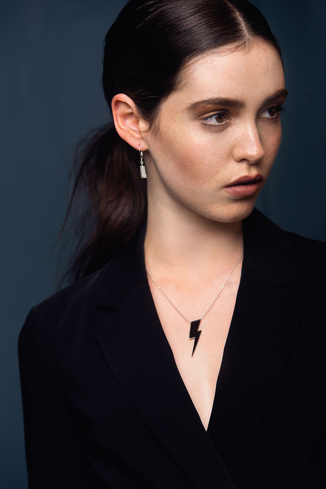 Flat Top Lightning Bolt Pendant in Black Rhodium