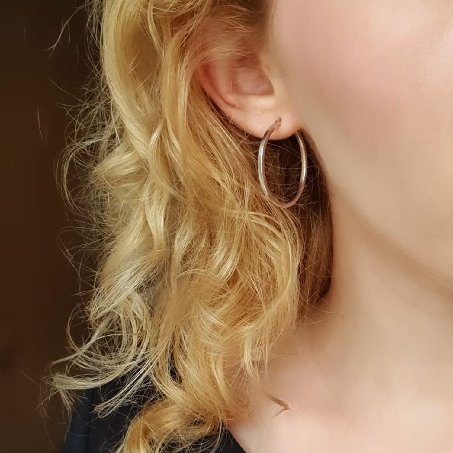 Edge Only Hoops 30mm Square Wire in sterling silver