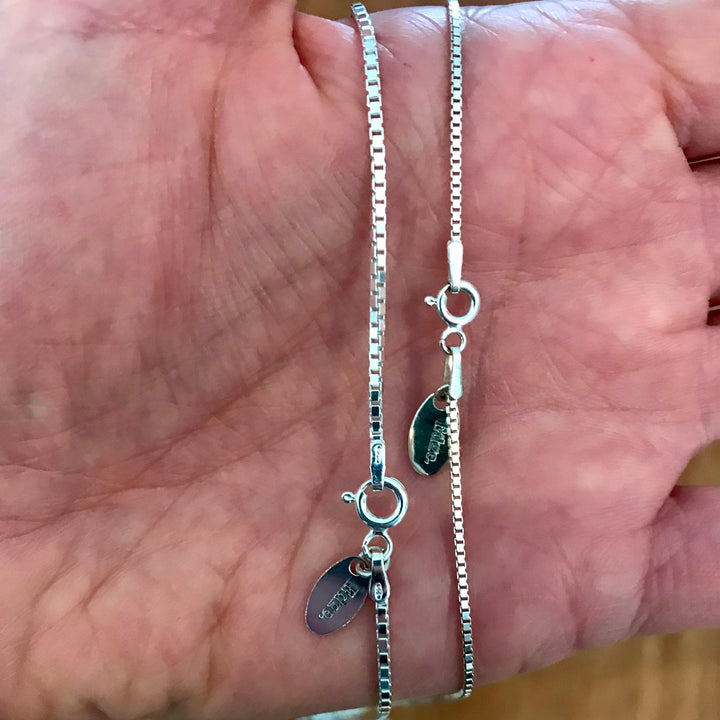 Edge Only 1.5 and 1.3 Venetian box chains in sterling silver