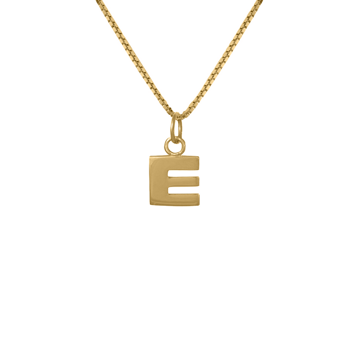 Edge Only Men's E Letter Pendant in 18ct gold vermeil box chain