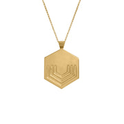 Edge Only Hexagon pendant Long in 18 carat gold vermeil on a Belcher chain. EOxLH