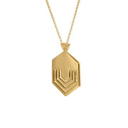 Edge Only Hexagon pendant Long in 18 carat gold vermeil on a Belcher chain. Image from the side. EOxLH