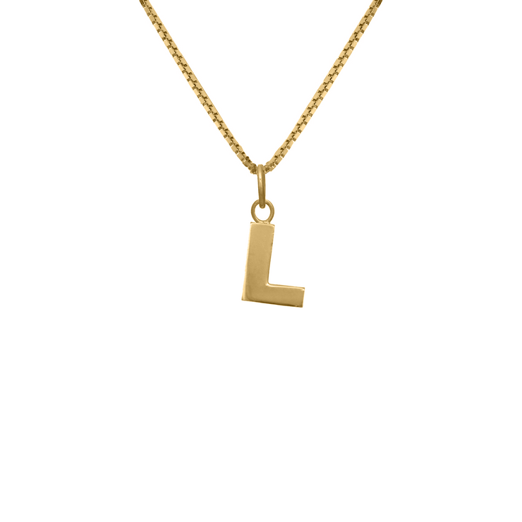 Edge Only Men's L Letter Pendant in 18ct gold vermeil box chain
