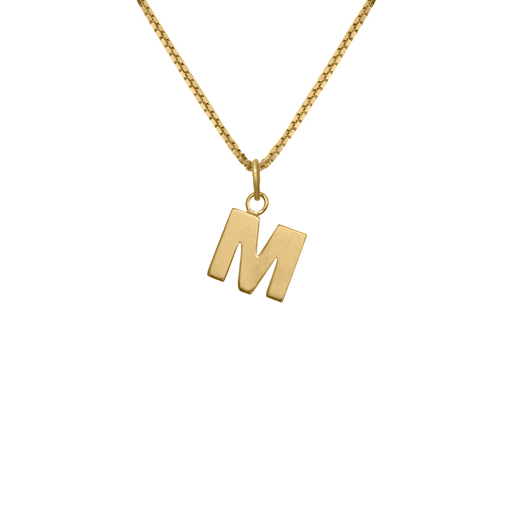 Edge Only Men's M Letter Pendant in 18ct gold vermeil box chain