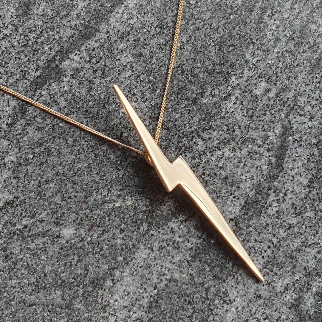 Edge Only Skinny Lightning Bolt Pendant in 14 carat gold