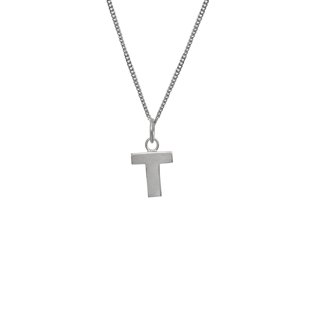 Edge Only T Letter Pendant in sterling silver