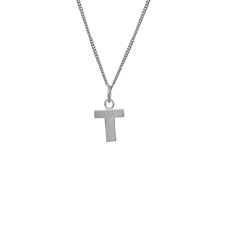 Edge Only T Letter Pendant in sterling silver