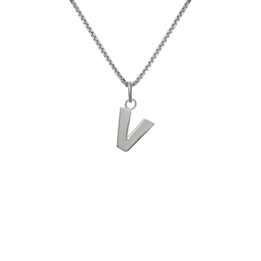Edge Only V Letter Pendant in sterling silver