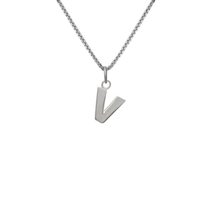 Edge Only V Letter Pendant in sterling silver