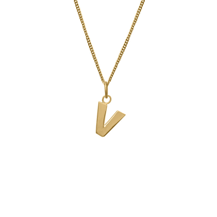 Edge Only V Letter Pendant in 18ct gold vermeil