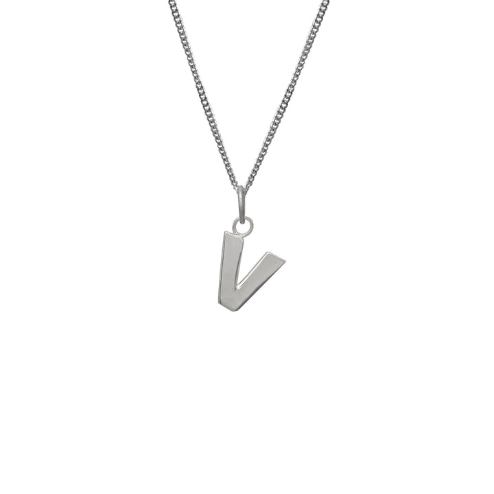 Edge Only V Letter Pendant in sterling silver