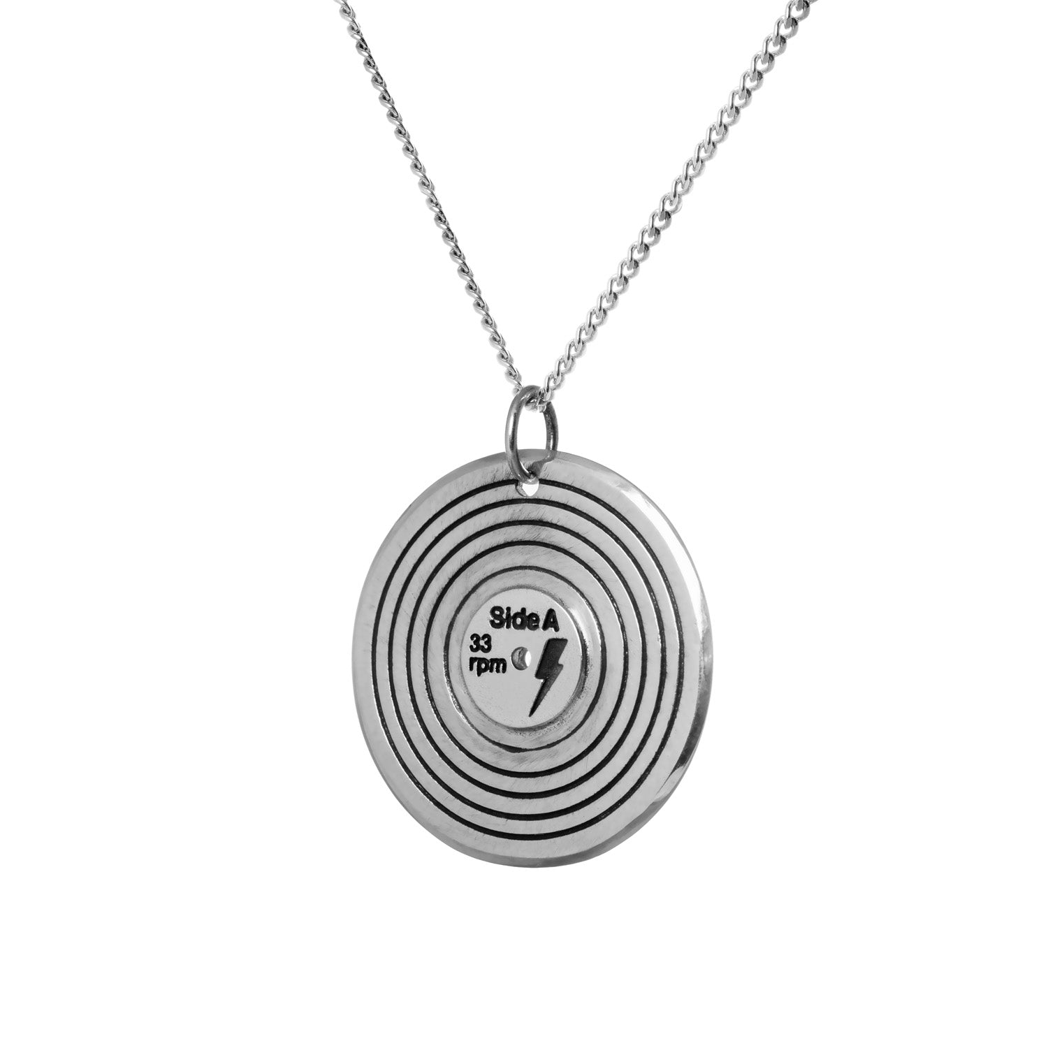 Edge Only Vinyl Pendant Oxidised Black Sterling silver A side Angle
