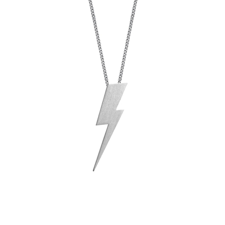 Edge Only Flat Top Lightning Bolt Pendant in Sterling Silver matt satin finish