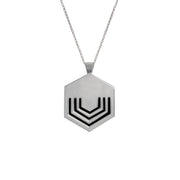 Edge Only Hexagon pendant Long in black on a sterling silver Belcher chain. EOxLH
