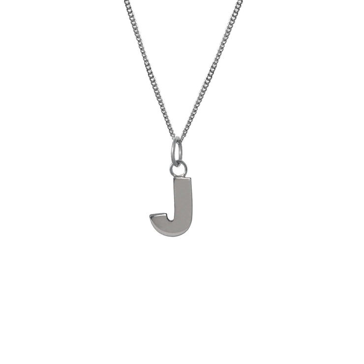 Edge Only J Letter Pendant in sterling silver