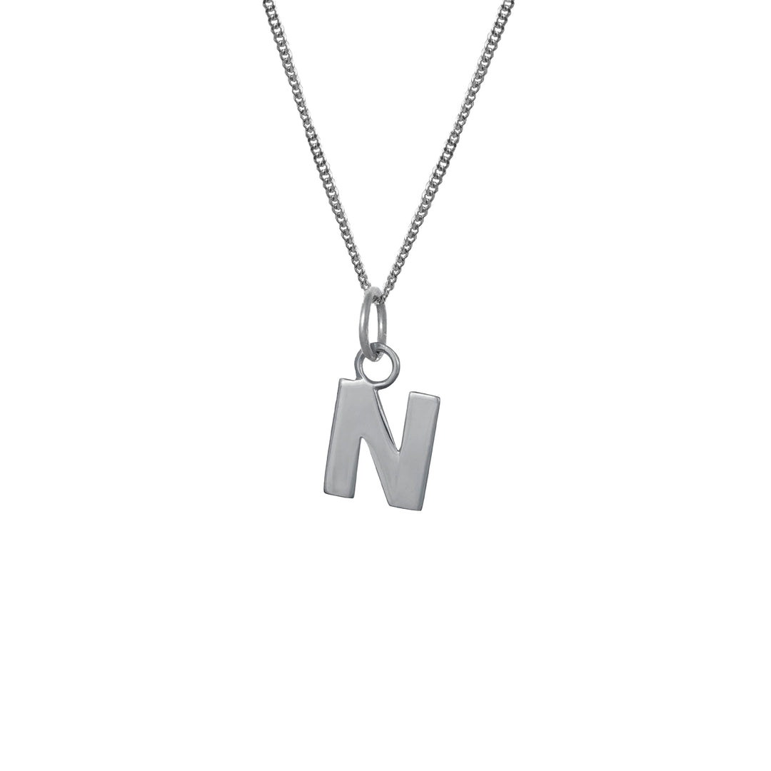 Edge Only N Letter Pendant in sterling silver