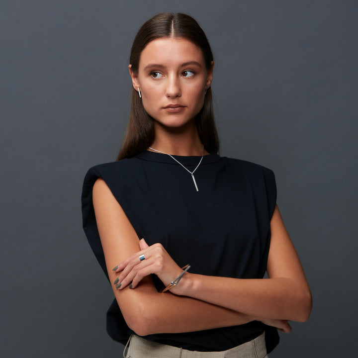 Edge Only Bar Earrings, Bar Pendant and Square bangles in sterling silver
