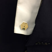 Edge Only EOxLH Hexagon Cufflink in 18 carat gold vermeil on a cuff