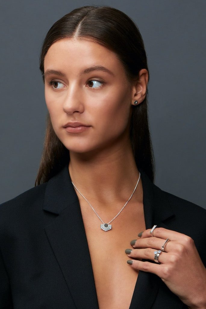 Edge Only Hexagon Earrings and Abstract Hexagon Pendant  in sterling silver EOxLH