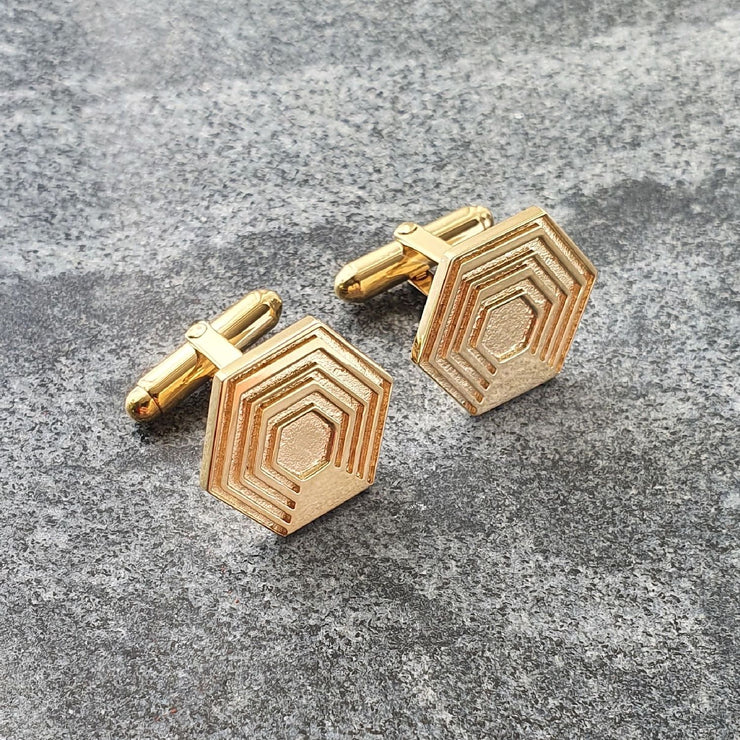 Edge Only Hexagon Cufflinks 18ct gold vermeil