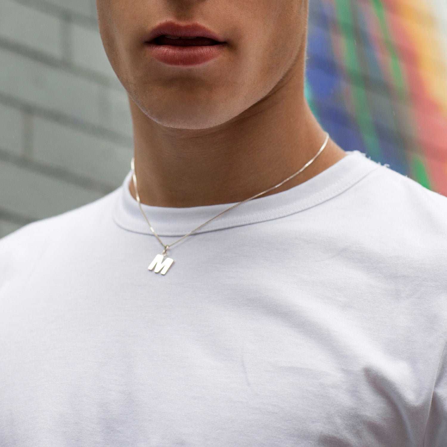 Edge Only Mens M Letter Pendant in sterling silver 