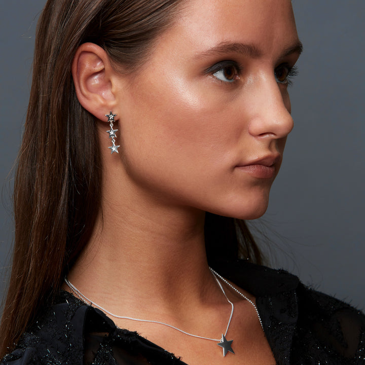 Edge Only Megastar 3 Star Drop Earrings in sterling silver