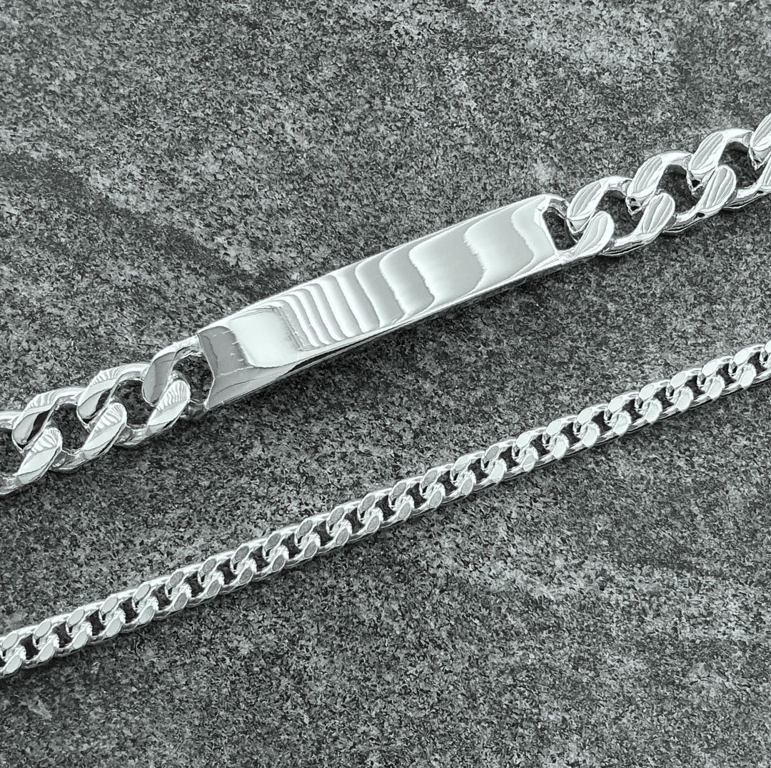 Edge Only Heavy Curb ID Bracelet and Diamond Cut Curb Bracelet in sterling silver Curb Bracelet in sterling silver