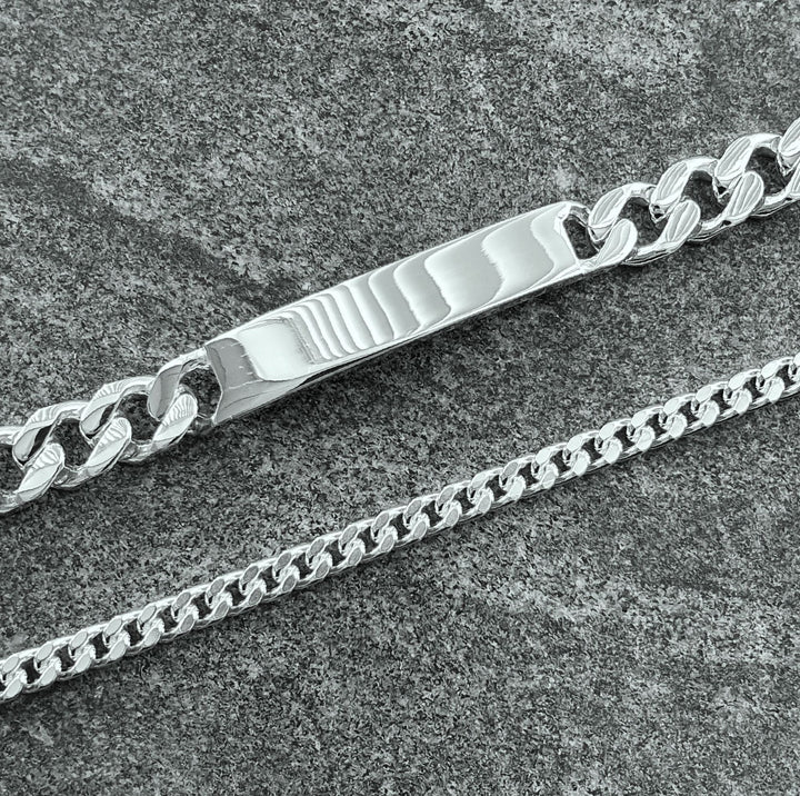 Edge Only Heavy Curb ID Bracelet and Diamond Cut Curb Bracelet in sterling silver Curb Bracelet in sterling silver