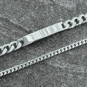 Edge Only Heavy ID Bracelet and Diamond Cut Curb Bracelet in sterling silver Curb Bracelet in sterling silver