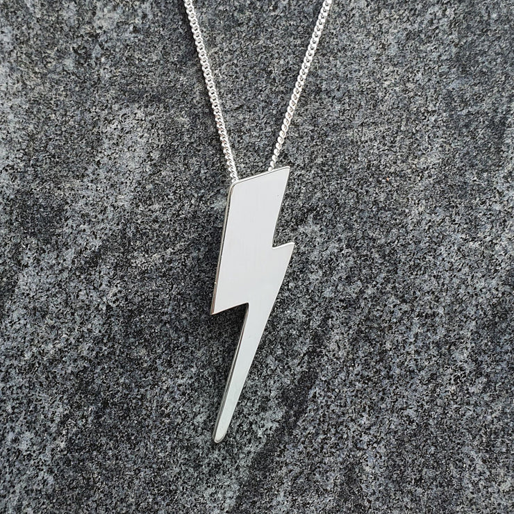 Edge Only Flat Top Lightning Bolt Pendant in Sterling Silver 