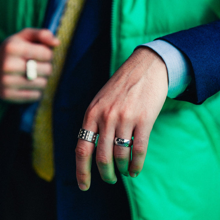 Edge Only Rugged Ring, Galaxy Ring and Squared Off Ring in sterling silver
