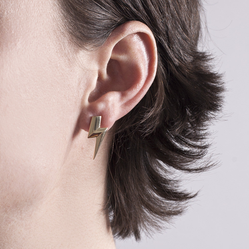 14 carat Gold 3D Flat Top Lightning Bolt Earrings